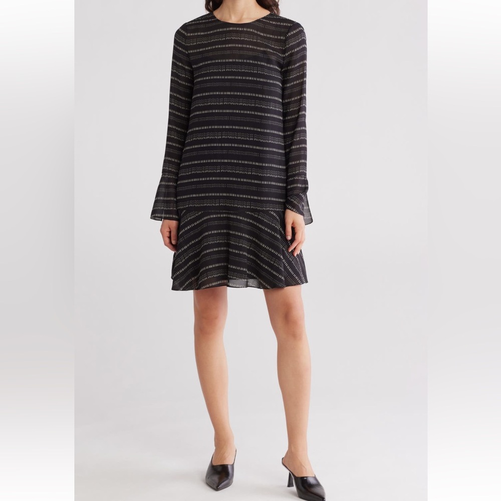 Theory Marah Silk Dress 4 Black Ivory Cream Dot Stripes Fresh Drop Waist
